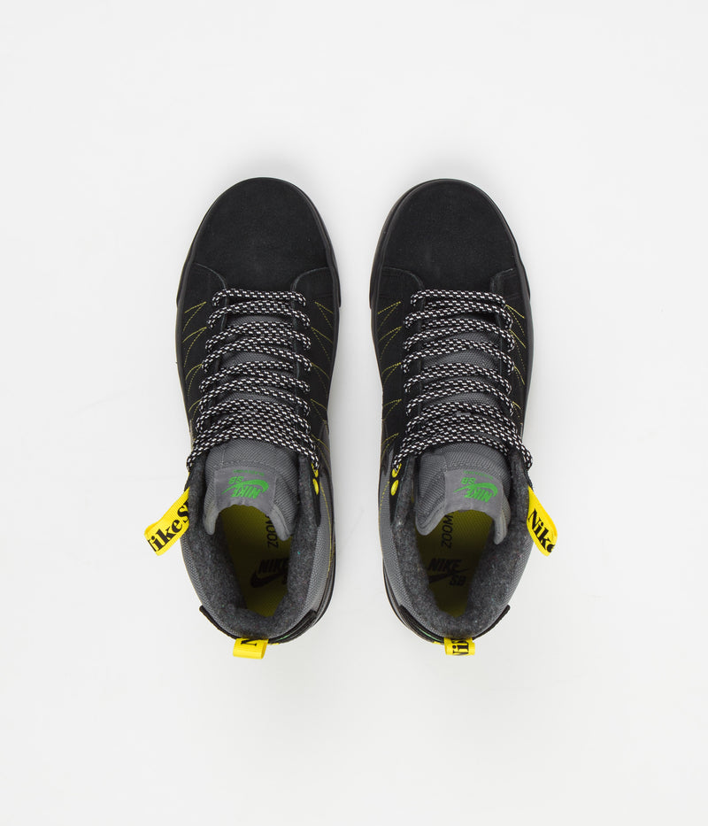 Nike SB Blazer Mid Premium Shoes in Cool Grey and Black and White - Yellow Strike