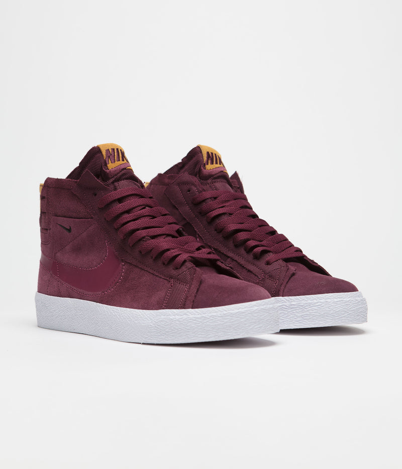 Nike SB Blazer Mid Premium Shoes in Night Maroon and Rosewood and Night Maroon - White