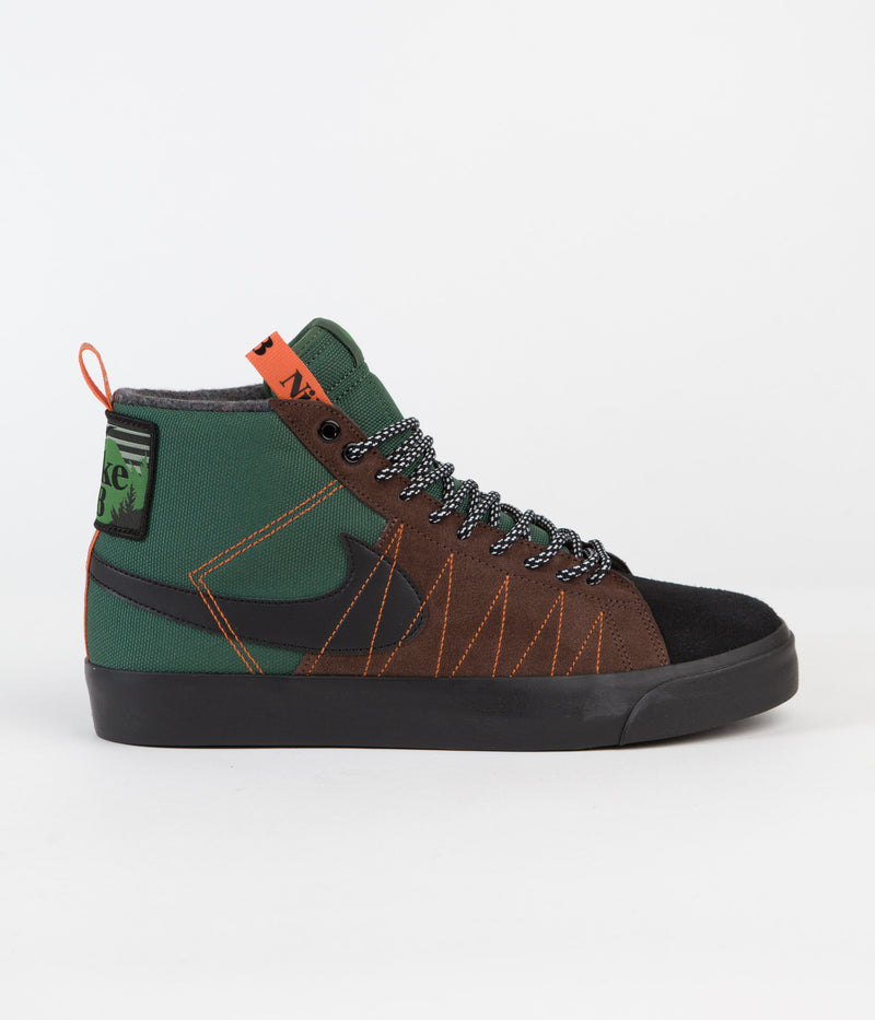 Nike SB Blazer Mid Premium Shoes in Noble Green and Black and White - Safety Orange