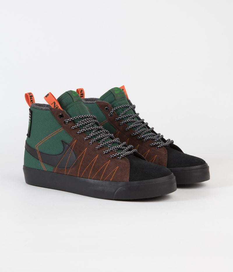 Nike SB Blazer Mid Premium Shoes in Noble Green and Black and White - Safety Orange