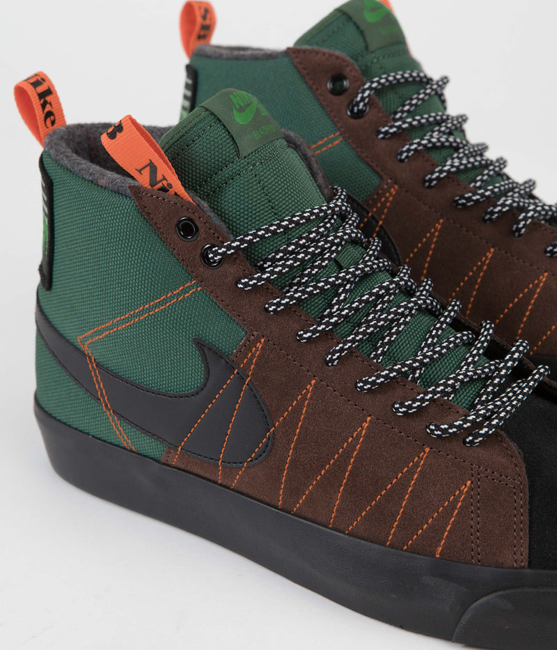 Nike SB Blazer Mid Premium Shoes in Noble Green and Black and White - Safety Orange