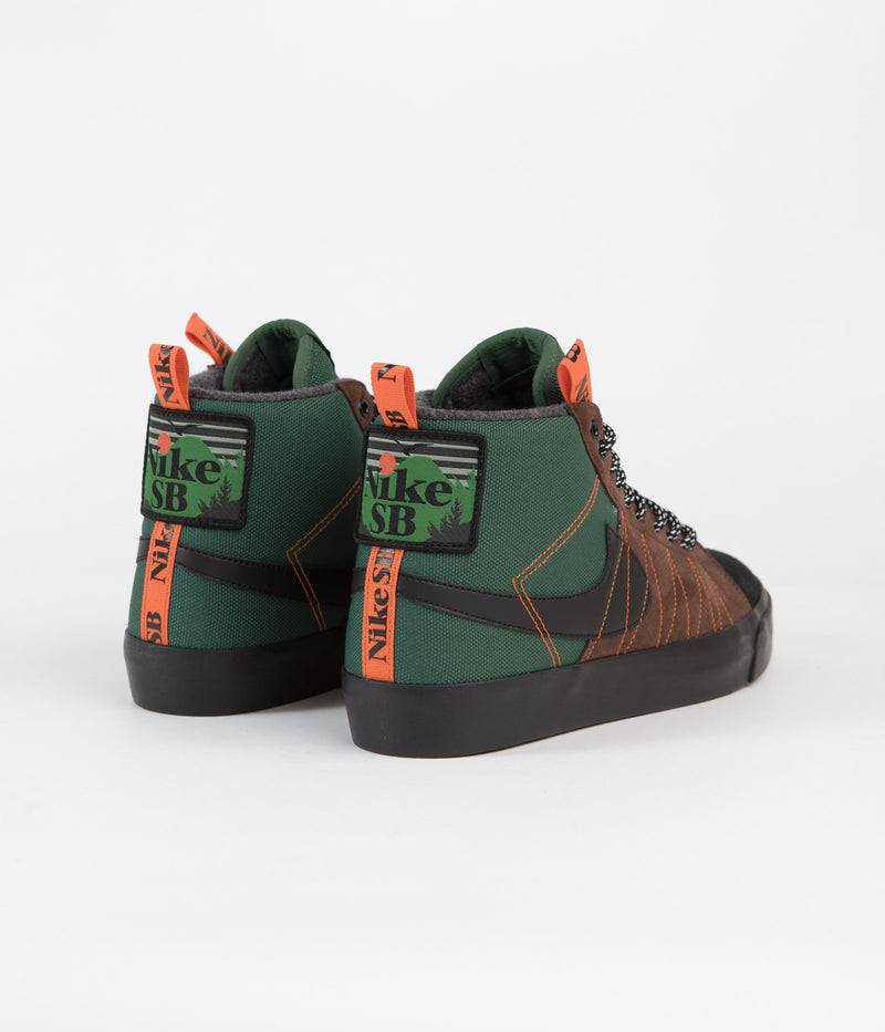 Nike SB Blazer Mid Premium Shoes in Noble Green and Black and White - Safety Orange