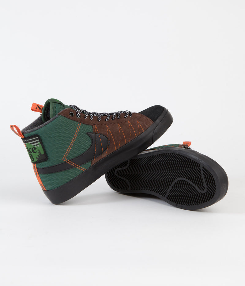 Nike SB Blazer Mid Premium Shoes in Noble Green and Black and White - Safety Orange