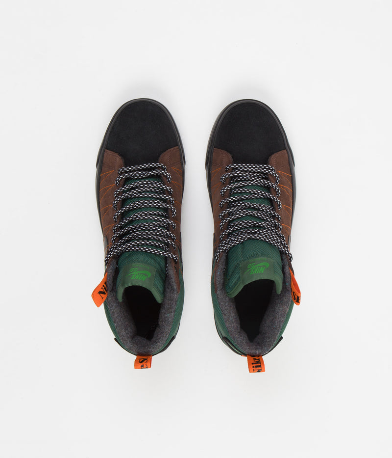 Nike SB Blazer Mid Premium Shoes in Noble Green and Black and White - Safety Orange