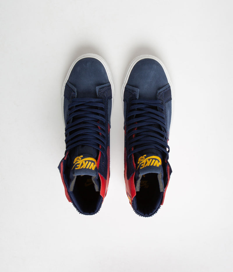 Nike SB Blazer Mid Premium Shoes in University Red and Midnight Navy
