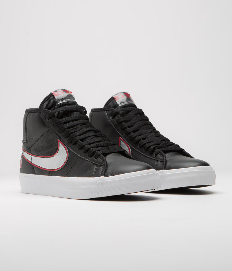 Nike SB Blazer Mid Pro GT Shoes in Black and Metallic Silver and University Red