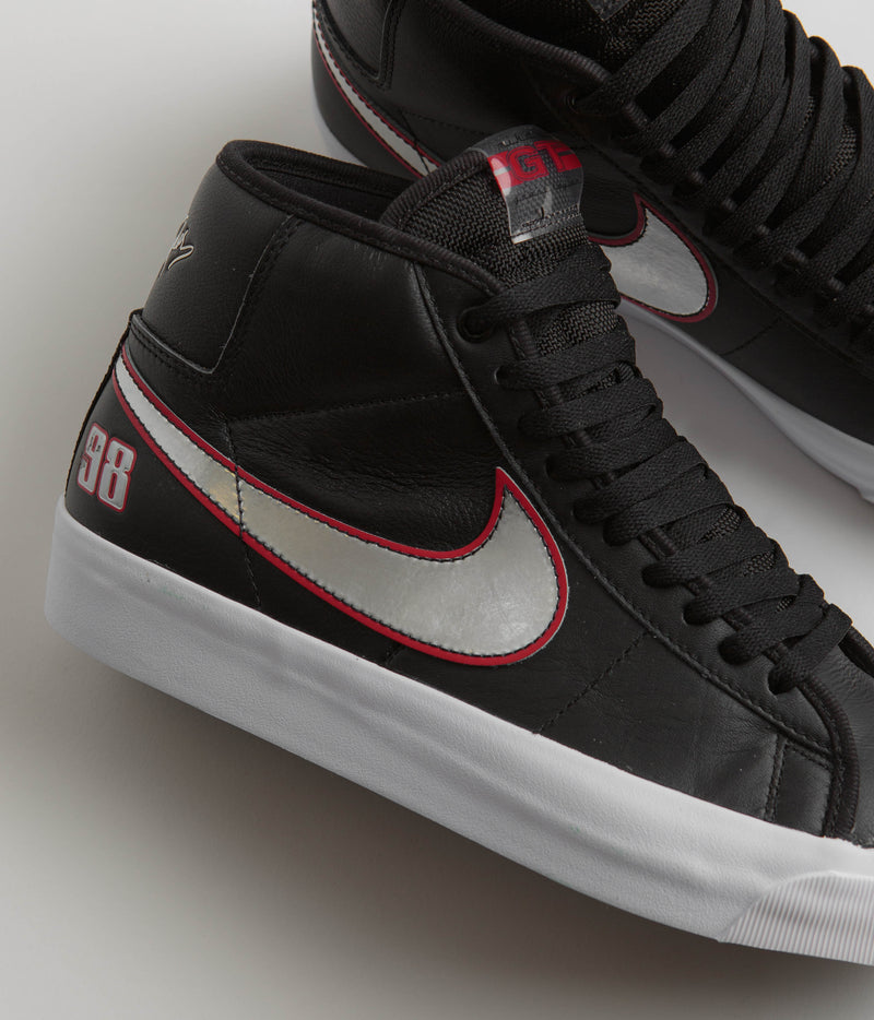 Nike SB Blazer Mid Pro GT Shoes in Black and Metallic Silver and University Red