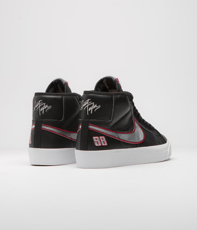 Nike SB Blazer Mid Pro GT Shoes in Black and Metallic Silver and University Red