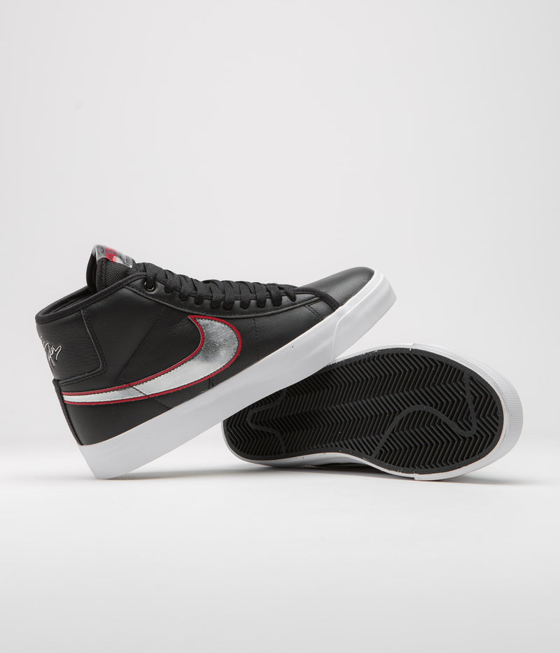 Nike SB Blazer Mid Pro GT Shoes in Black and Metallic Silver and University Red
