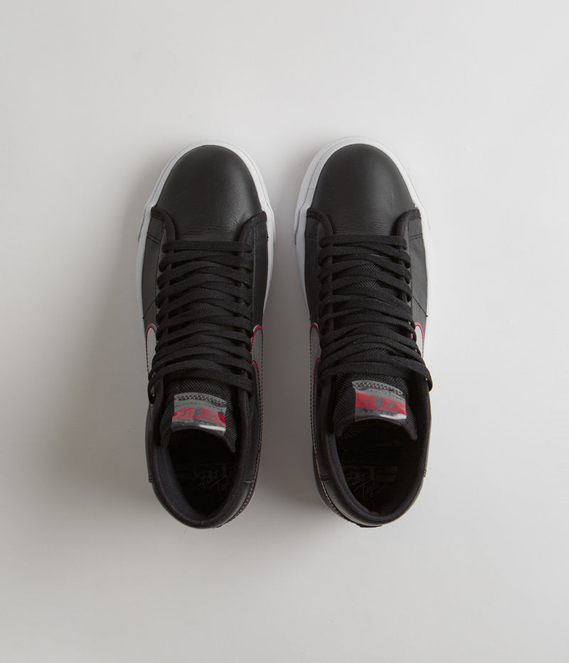 Nike SB Blazer Mid Pro GT Shoes in Black and Metallic Silver and University Red