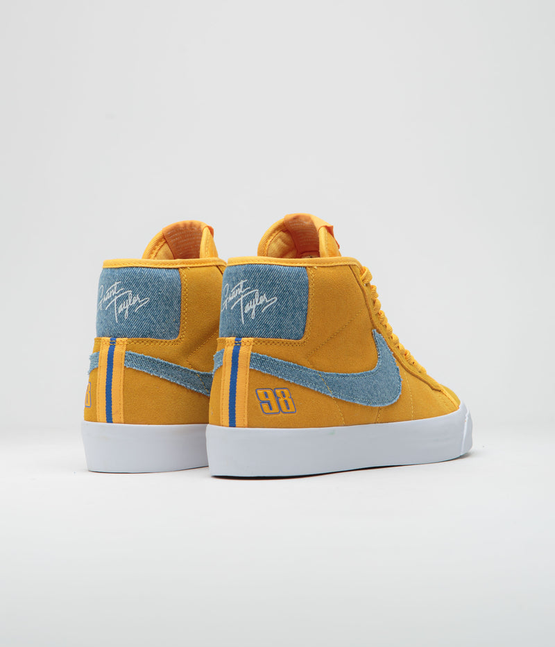 Nike SB Blazer Mid Pro GT Shoes in University Gold and Game Royal