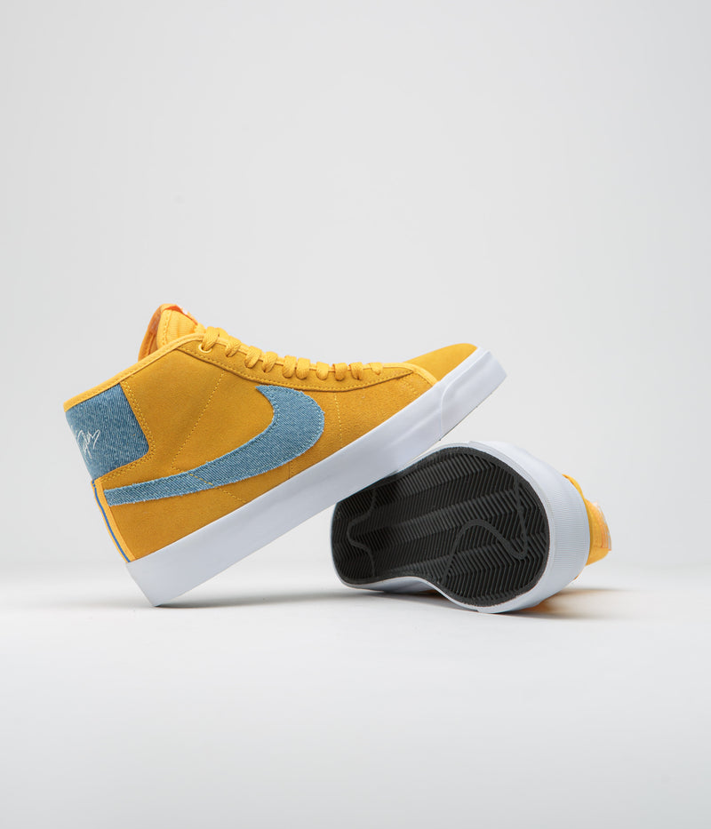 Nike SB Blazer Mid Pro GT Shoes in University Gold and Game Royal