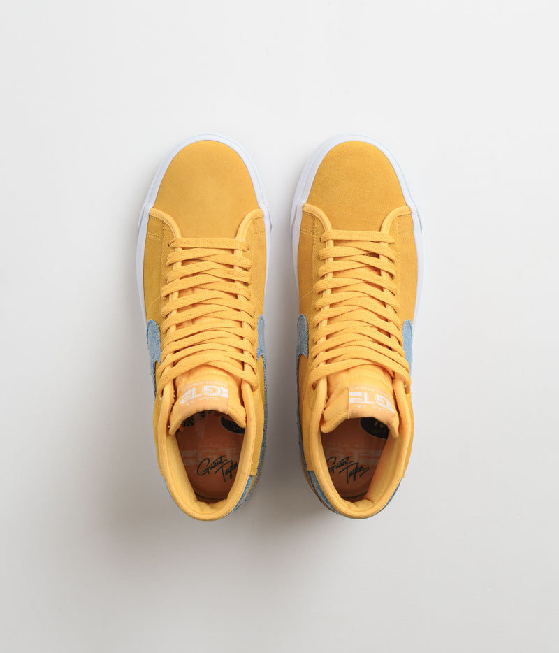 Nike SB Blazer Mid Pro GT Shoes in University Gold and Game Royal