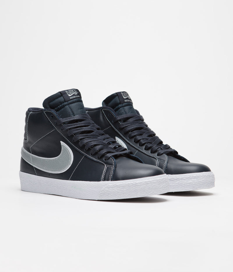 Nike SB Blazer Mid Shoes in Blackened Blue and Wolf Grey and Blackened Blue