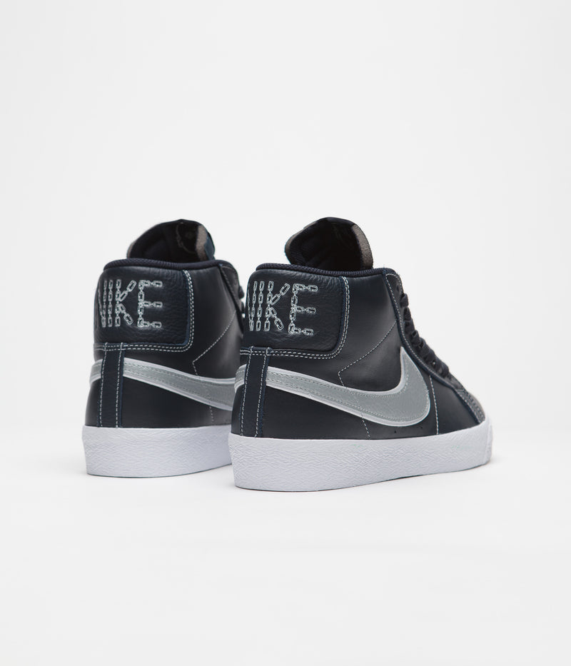 Nike SB Blazer Mid Shoes in Blackened Blue and Wolf Grey and Blackened Blue