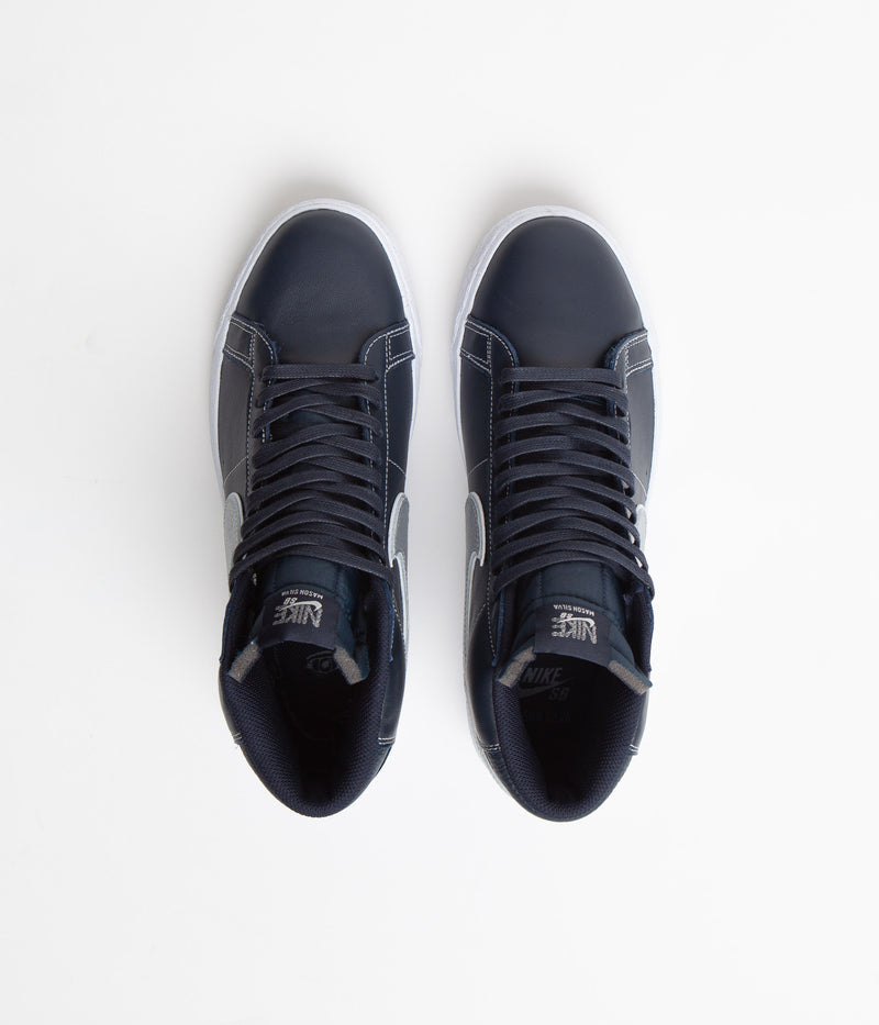Nike SB Blazer Mid Shoes in Blackened Blue and Wolf Grey and Blackened Blue