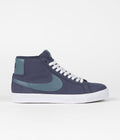 Nike SB Blazer Mid Shoes in Midnight Navy and Noise Aqua and Midnight Navy
