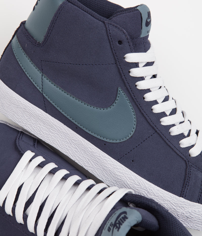 Nike SB Blazer Mid Shoes in Midnight Navy and Noise Aqua and Midnight Navy