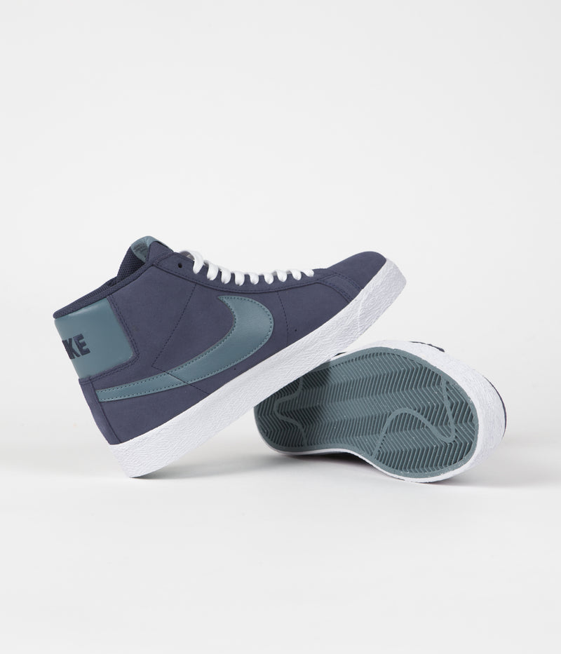 Nike SB Blazer Mid Shoes in Midnight Navy and Noise Aqua and Midnight Navy