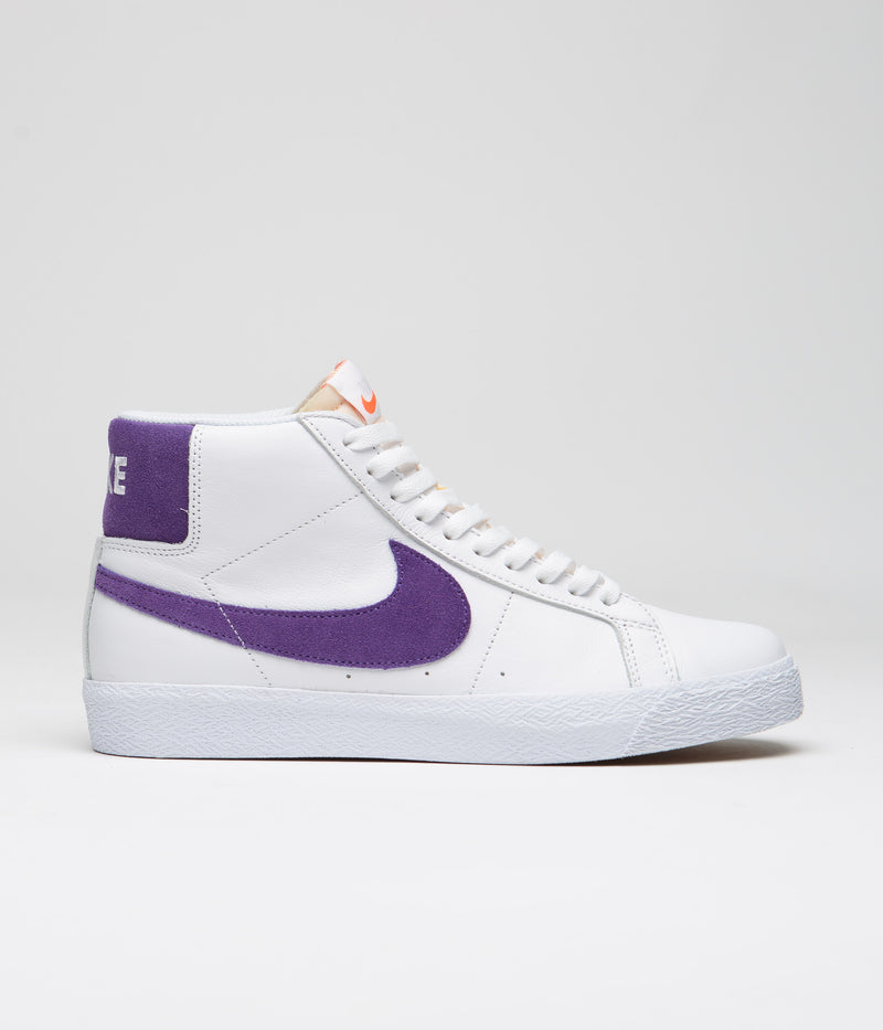 Nike SB Blazer Mid Shoes in White and Court Purple and White - Gum Light Brown
