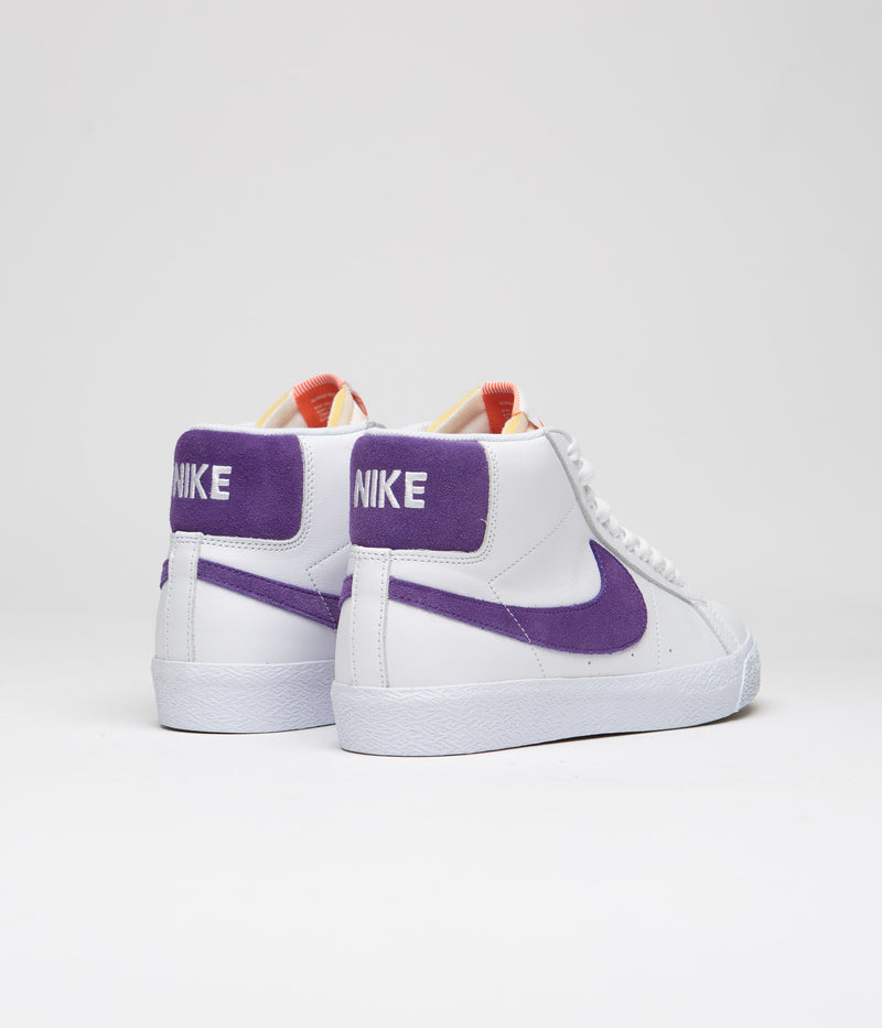Nike SB Blazer Mid Shoes in White and Court Purple and White - Gum Light Brown