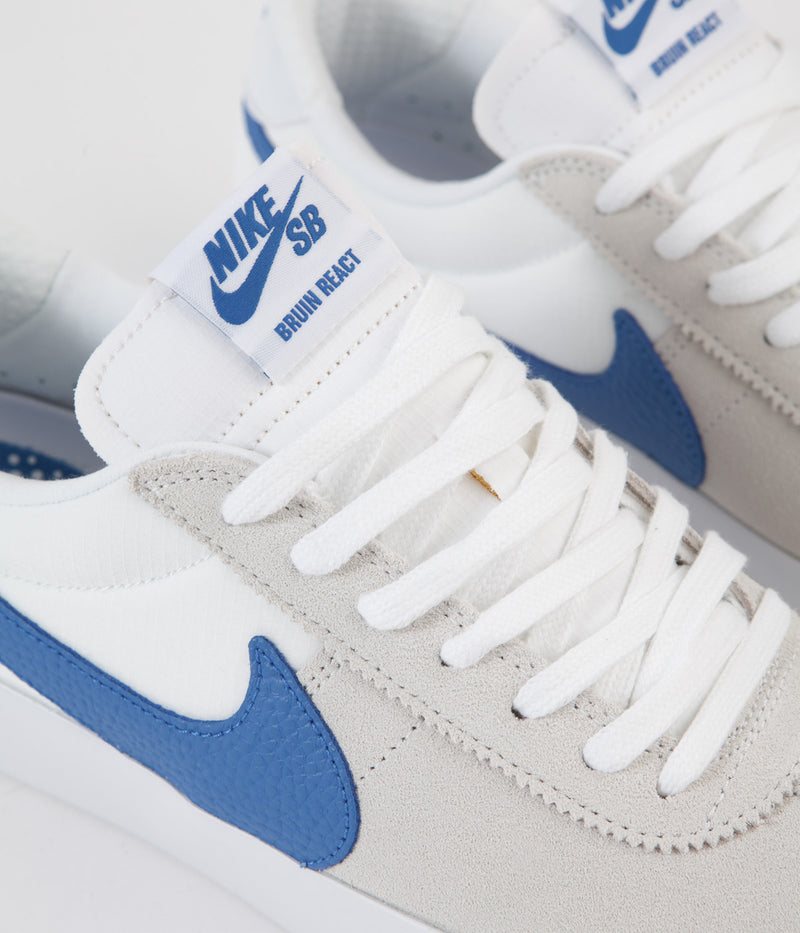 Nike SB Bruin React Shoes in Summit White and Signal Blue and Summit White