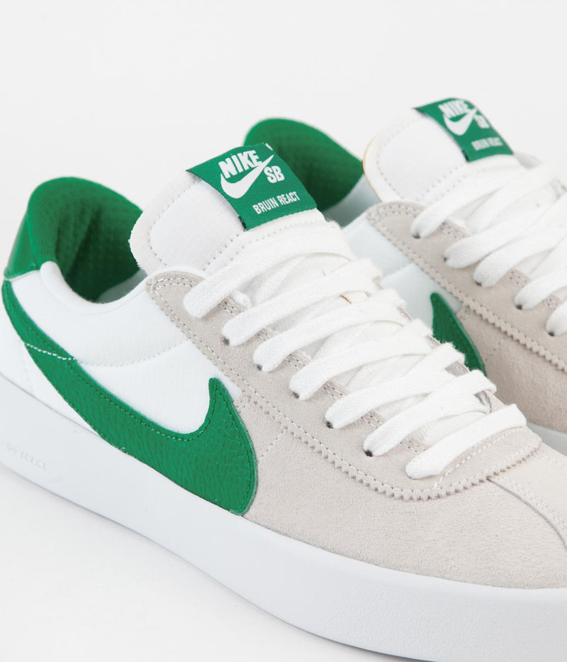 Nike SB Bruin React Shoes in White and Lucky Green and White - Lucky Green