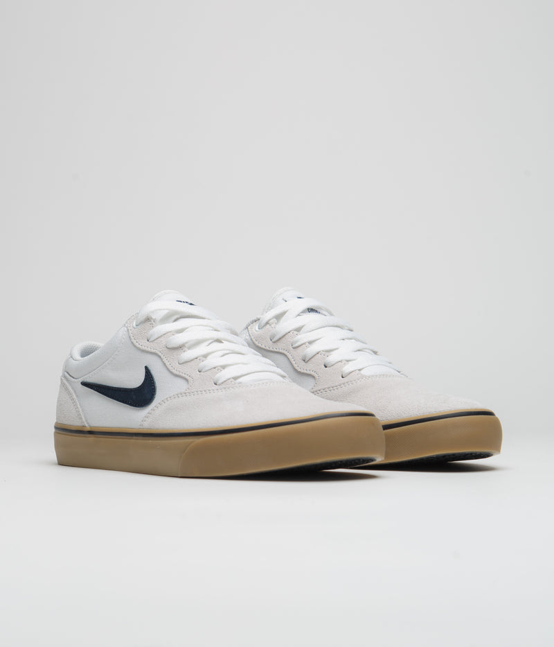 Nike SB Chron 2 Shoes in White and Obsidian and White - Gum Light Brown