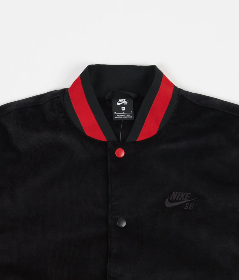 Nike SB Corduroy Bomber Jacket in Black and Black and University Red - Black