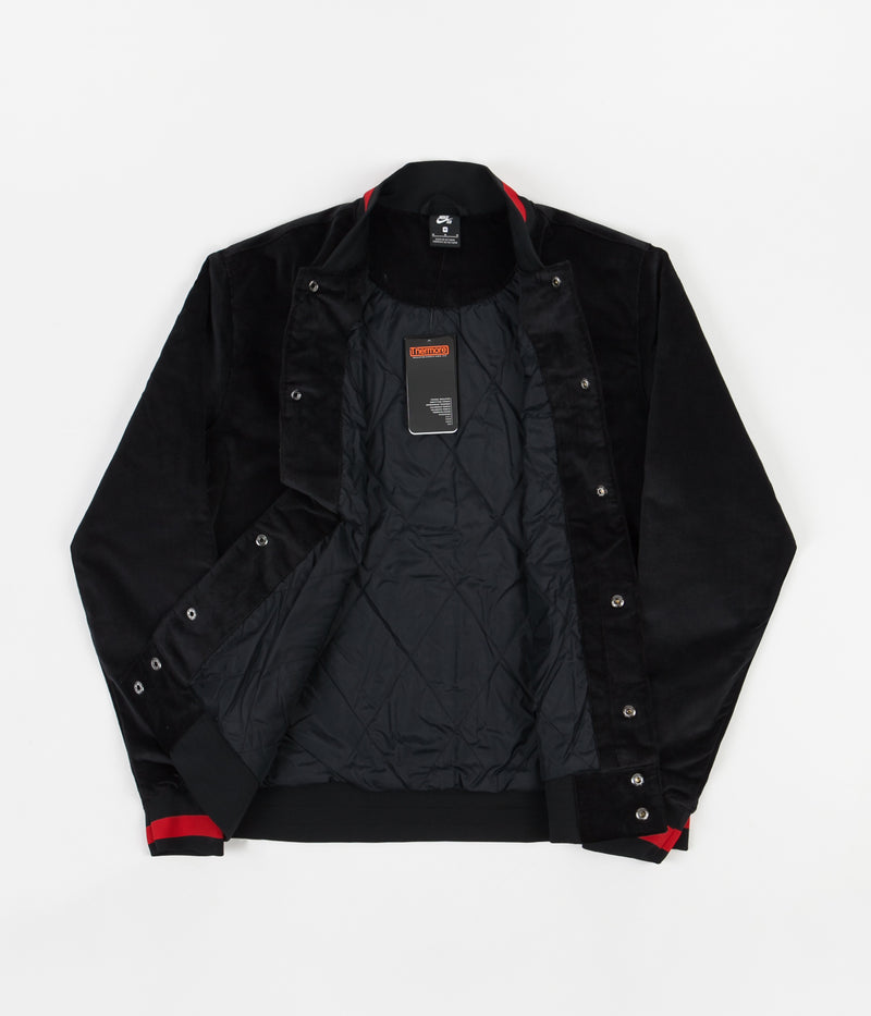 Nike SB Corduroy Bomber Jacket in Black and Black and University Red - Black