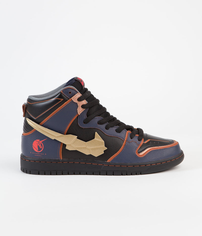 Nike SB Dunk High Pro 'Gundam' Shoes in Thunder Blue and Metallic Gold
