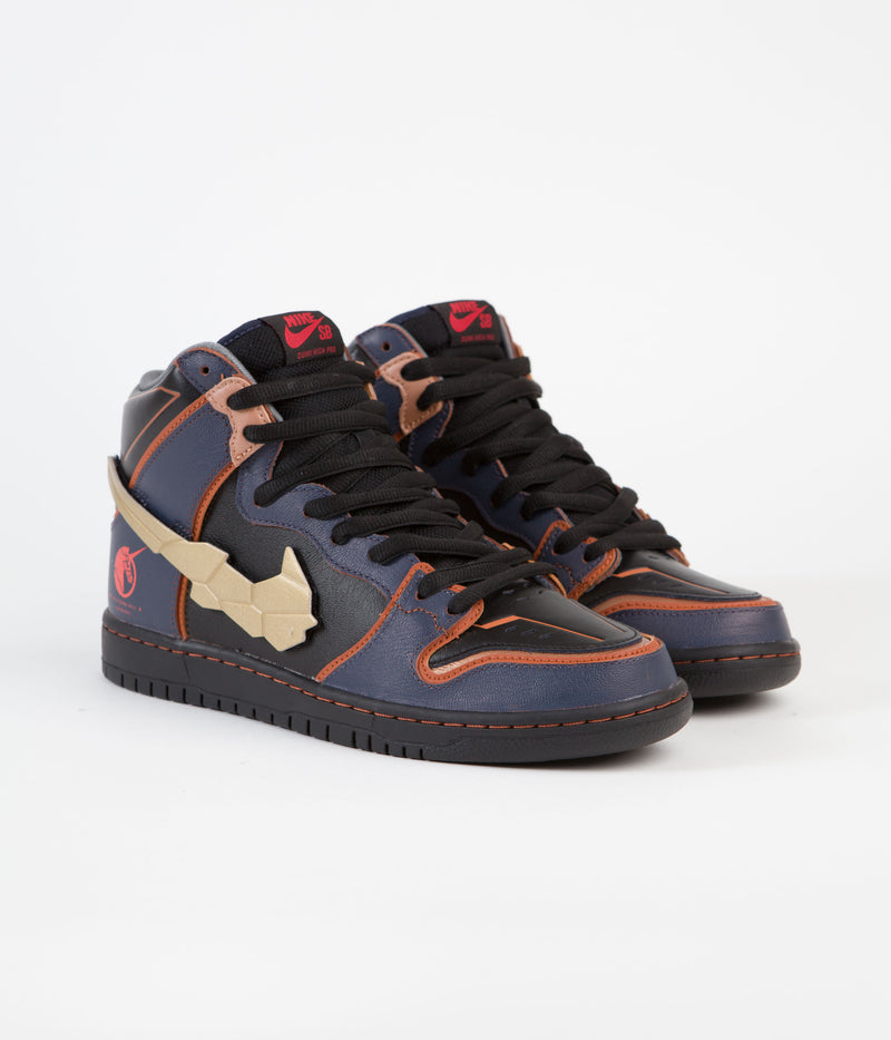 Nike SB Dunk High Pro 'Gundam' Shoes in Thunder Blue and Metallic Gold