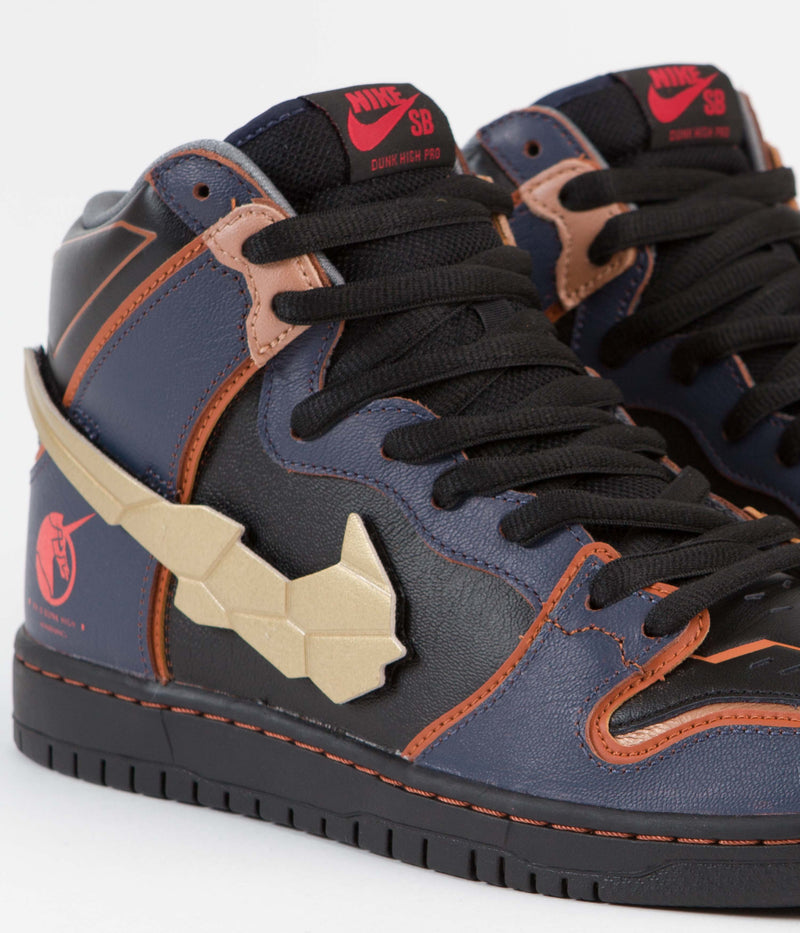 Nike SB Dunk High Pro 'Gundam' Shoes in Thunder Blue and Metallic Gold