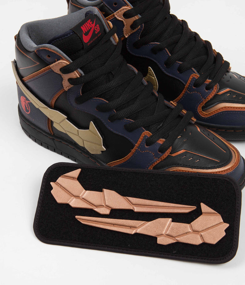 Nike SB Dunk High Pro 'Gundam' Shoes in Thunder Blue and Metallic Gold