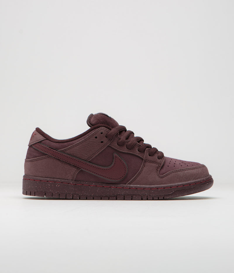Nike SB Dunk Low Premium Shoes in Burgundy Crush and Dark Team Red and Earth