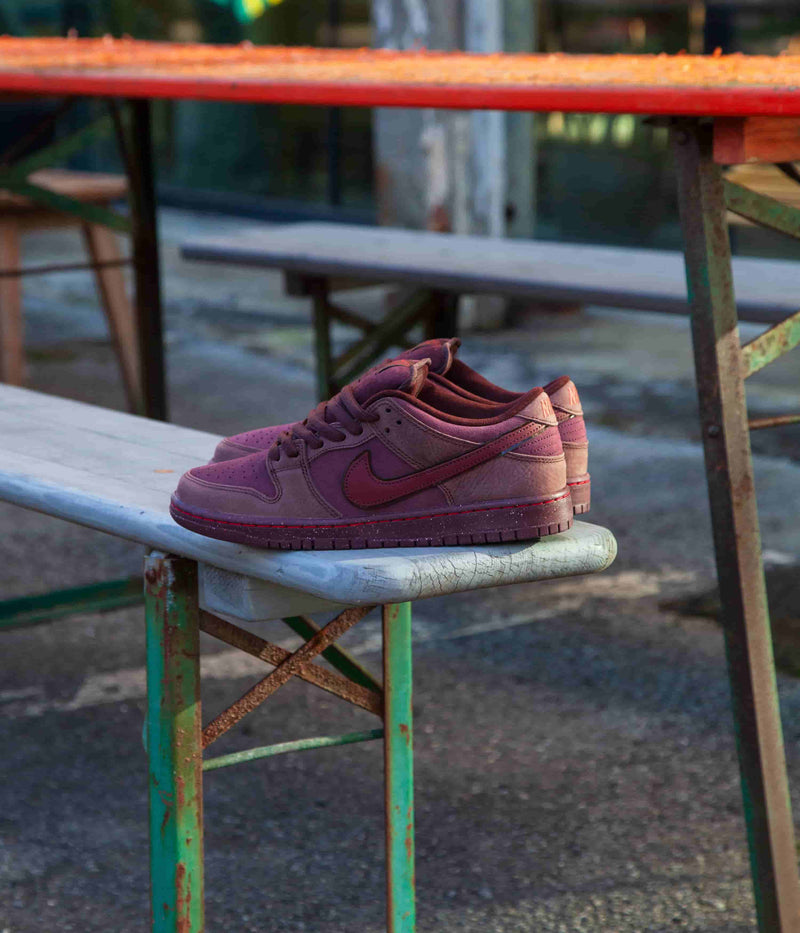 Nike SB Dunk Low Premium Shoes in Burgundy Crush and Dark Team Red and Earth