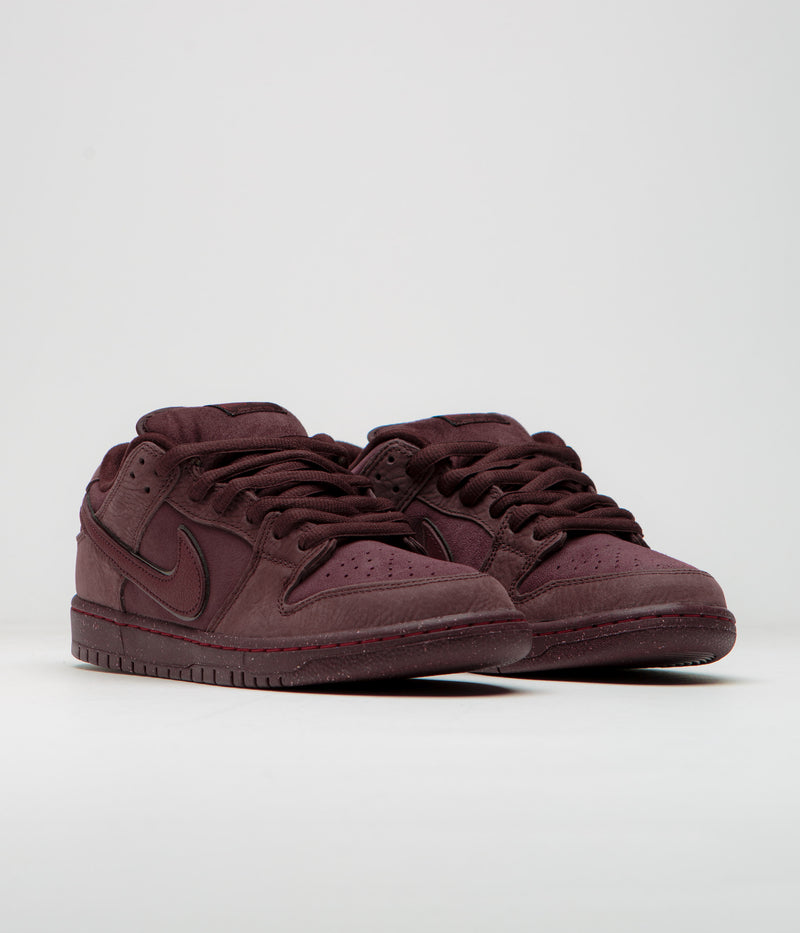 Nike SB Dunk Low Premium Shoes in Burgundy Crush and Dark Team Red and Earth