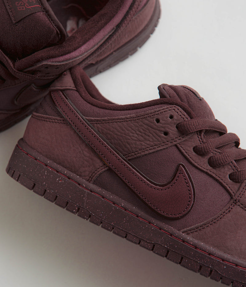 Nike SB Dunk Low Premium Shoes in Burgundy Crush and Dark Team Red and Earth