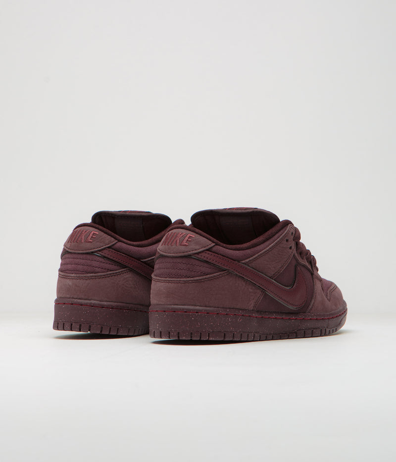 Nike SB Dunk Low Premium Shoes in Burgundy Crush and Dark Team Red and Earth