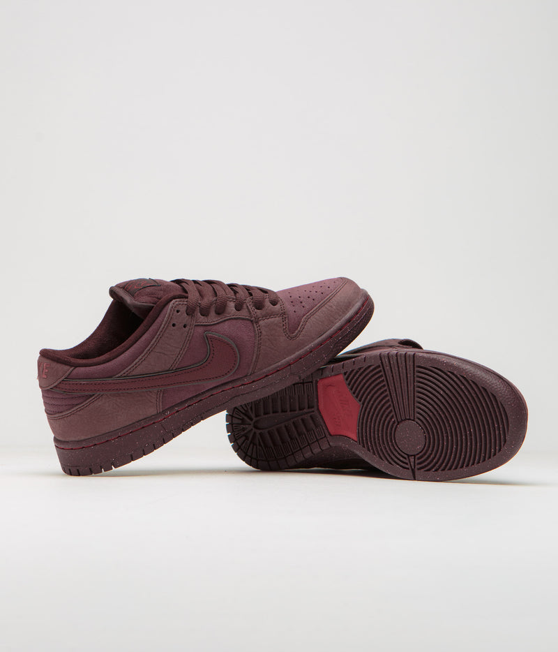 Nike SB Dunk Low Premium Shoes in Burgundy Crush and Dark Team Red and Earth