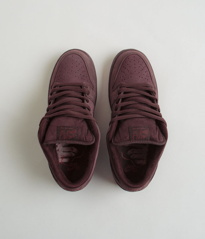 Nike SB Dunk Low Premium Shoes in Burgundy Crush and Dark Team Red and Earth