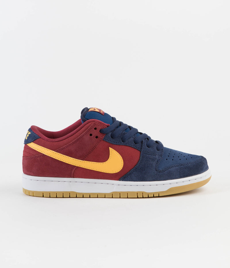 Nike SB Dunk Low Pro 'Barcelona' Shoes in Navy and University Gold and Gym Red - Court Blue