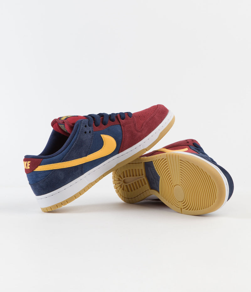 Nike SB Dunk Low Pro 'Barcelona' Shoes in Navy and University Gold and Gym Red - Court Blue