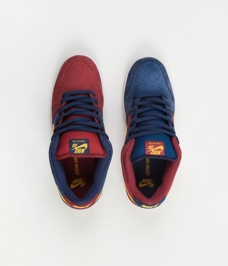 Nike SB Dunk Low Pro 'Barcelona' Shoes in Navy and University Gold and Gym Red - Court Blue