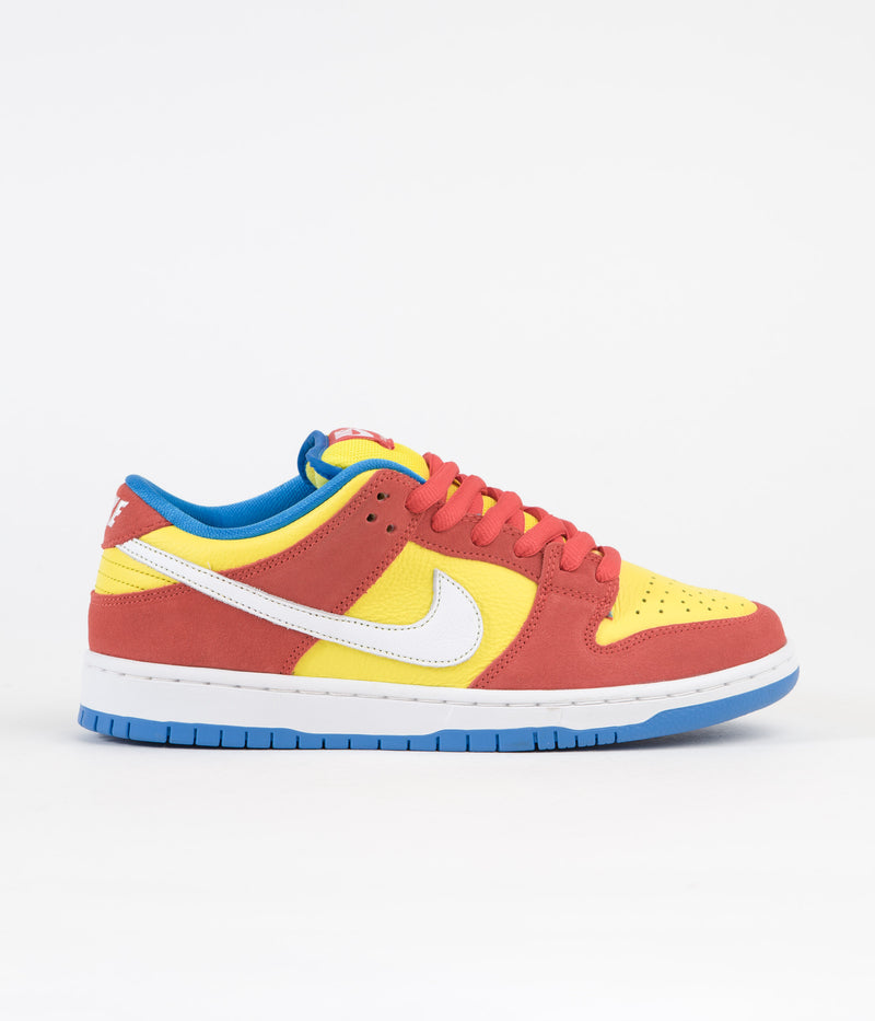 Nike SB Dunk Low Pro 'Bart Simpson' Shoes in Habanero Red and White and Blue Hero