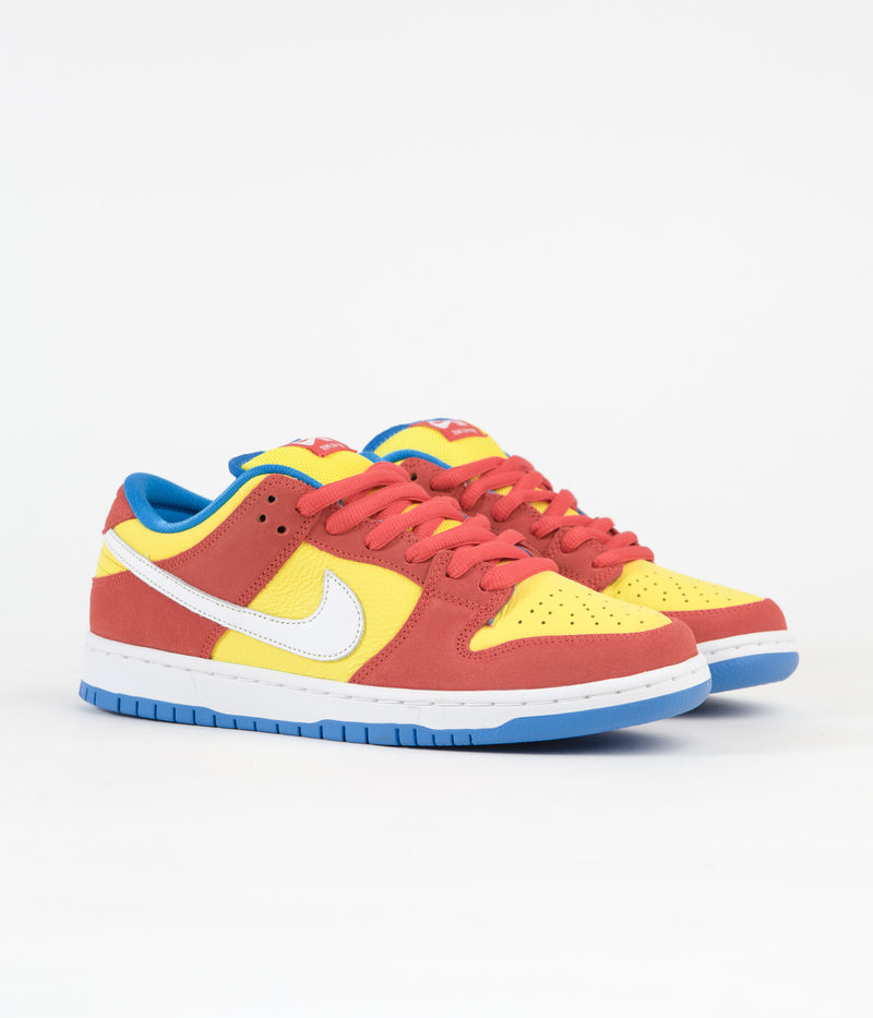Nike SB Dunk Low Pro 'Bart Simpson' Shoes in Habanero Red and White and Blue Hero