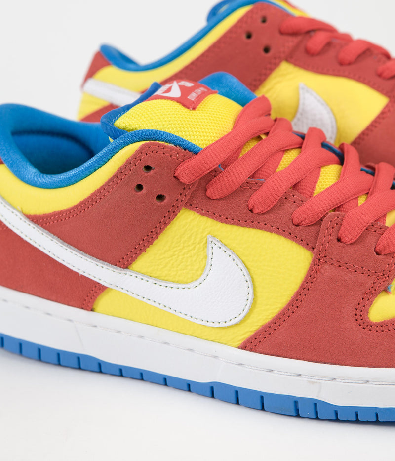 Nike SB Dunk Low Pro 'Bart Simpson' Shoes in Habanero Red and White and Blue Hero