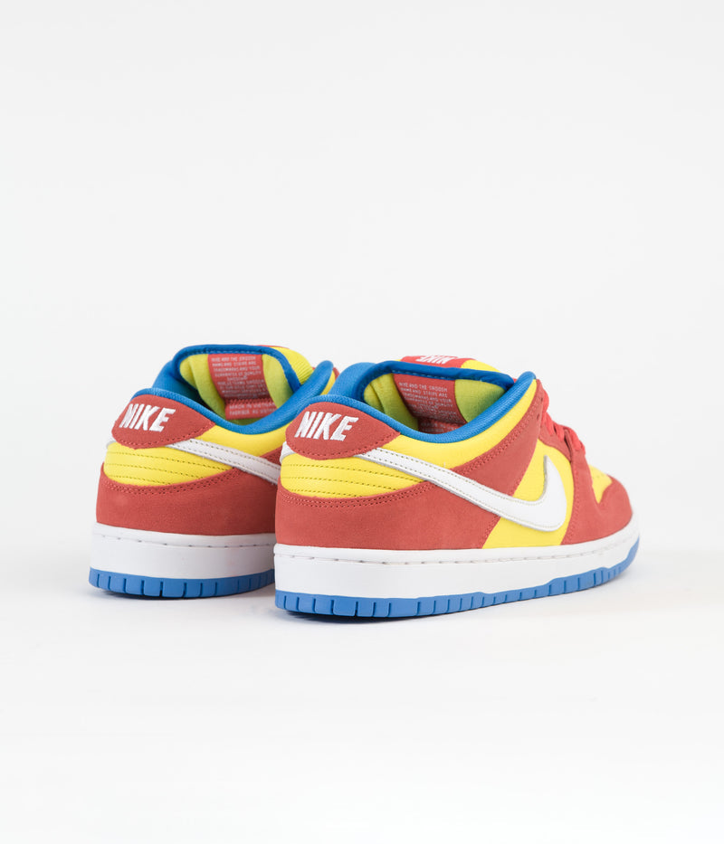 Nike SB Dunk Low Pro 'Bart Simpson' Shoes in Habanero Red and White and Blue Hero
