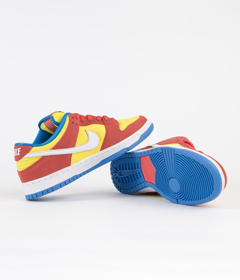 Nike SB Dunk Low Pro 'Bart Simpson' Shoes in Habanero Red and White and Blue Hero