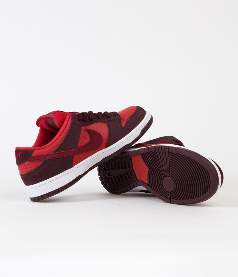 Nike SB Dunk Low Pro Cherry Shoes in Burgundy Crush and Team Red and University Red